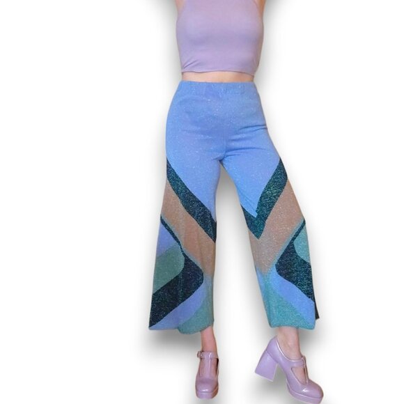 CIRCUS HOTEL Glitter Knit Geometric Colorblock Trousers - Picture 2 of 12